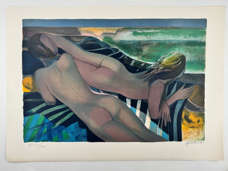 Camille Hilaire (1916-2004) // Nus sur le transat (Lithographie) — Artistes Divers