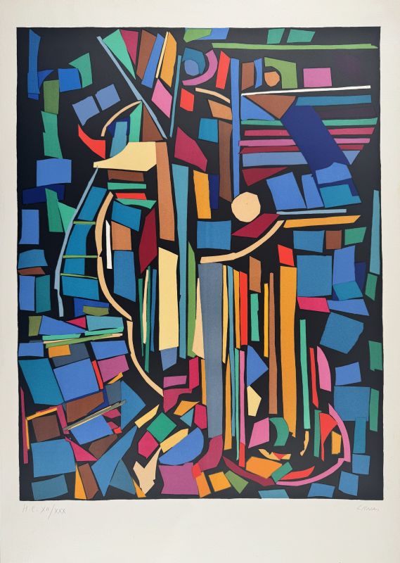 Blue and Red Collage (Lithograph) — André LANSKOY — Front view