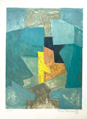 Komposition in Blau (Farblithographie) - Serge  POLIAKOFF