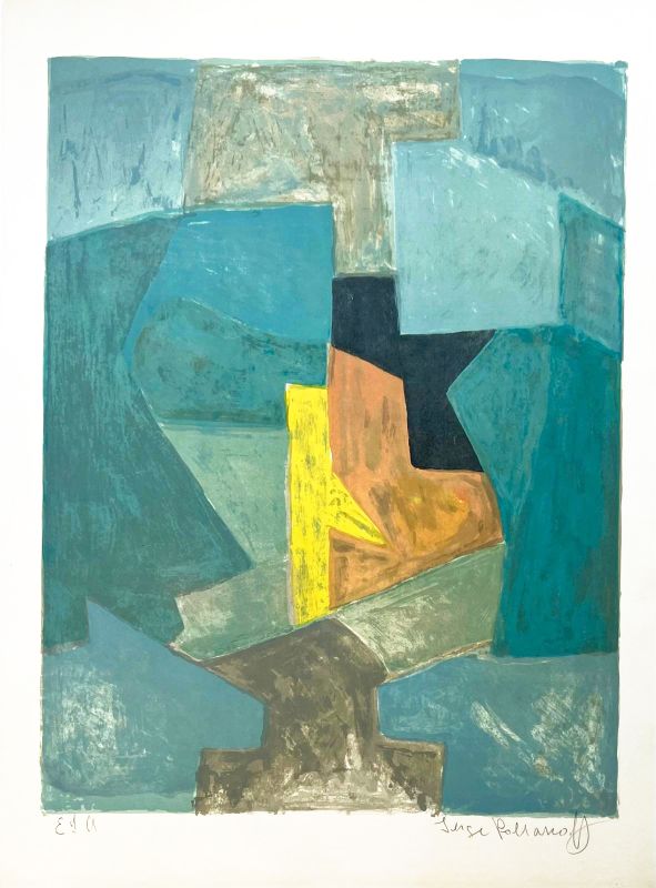 Komposition in Blau (Farblithographie) - Serge  POLIAKOFF