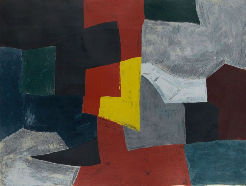 Composition grise, rouge et jaune L27 (Lithograph) - Serge  POLIAKOFF