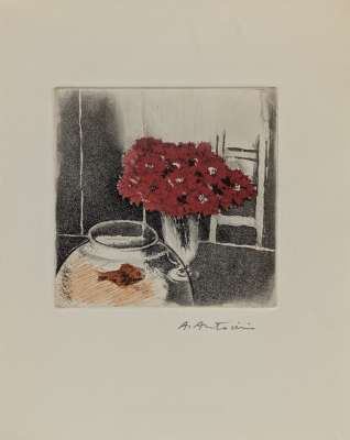 Carte de Voeux - Galerie Michel (Paris) "Pesciolino" (Etching and aquatint) - Annapia ANTONINI