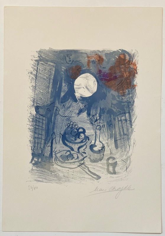 Blaues Stillleben (Farblithographie) - Marc CHAGALL