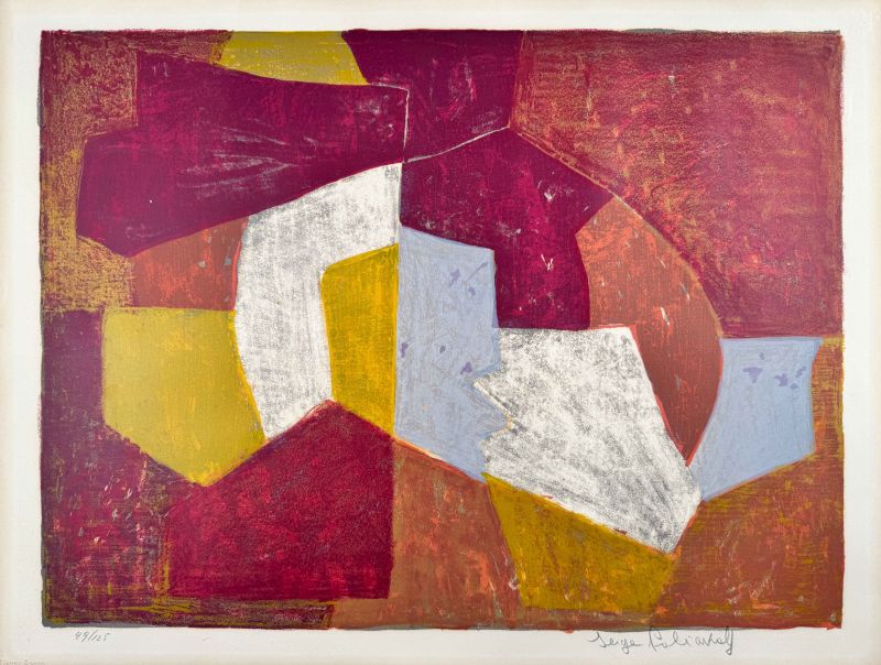 Carmine, brown, yellow and grey composition (Lithograph) — Serge POLIAKOFF — Front view