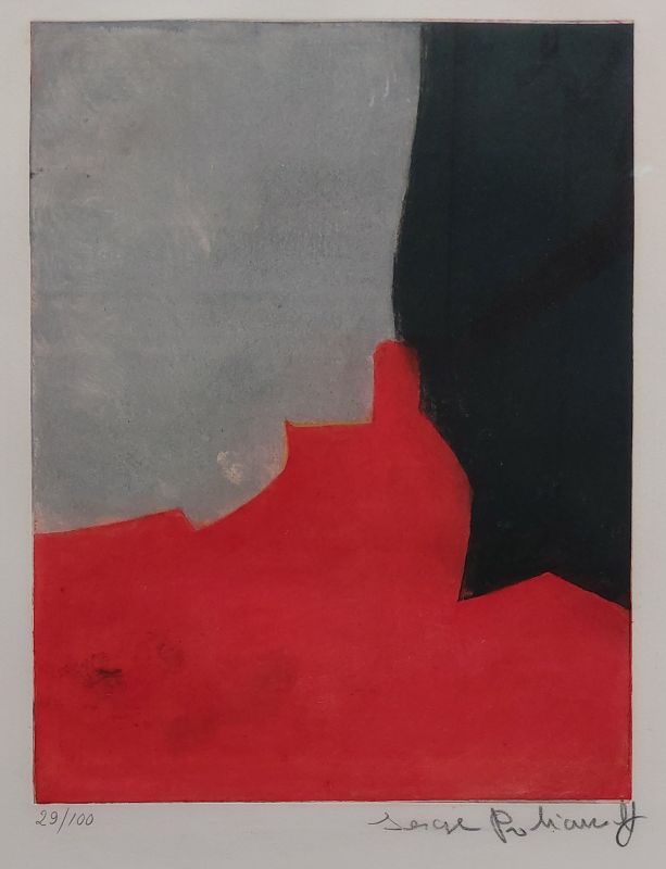 Composition rouge, grise et noire IV (Eau-forte et aquatinte) - Serge  POLIAKOFF