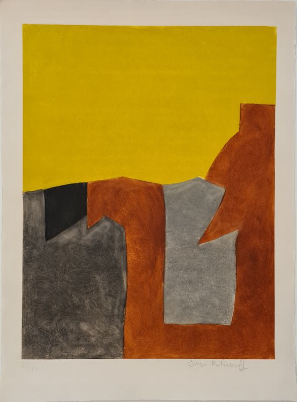 Composition gray, brown and yellow  IX (Etching and aquatint) - Serge  POLIAKOFF