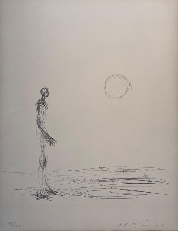 Homme debout et Soleil (Lithographie) - Alberto GIACOMETTI