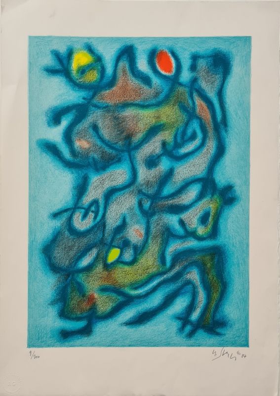 Blaue Abstraktion (Farblithographie) - Gustave  SINGIER