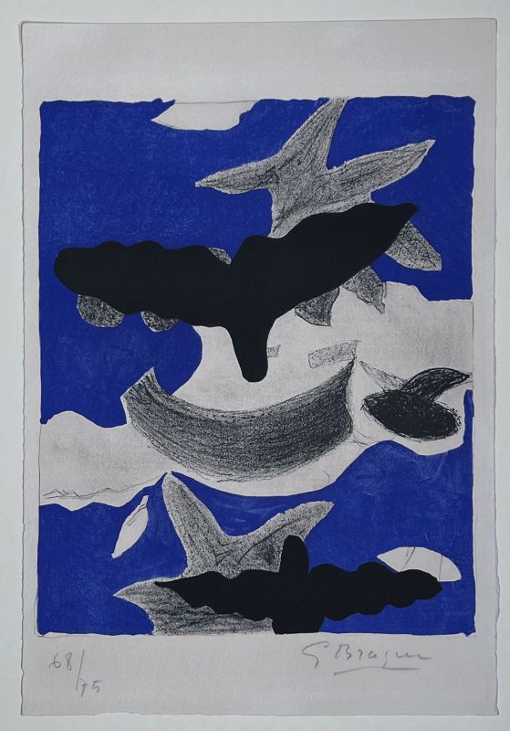 Dos p&aacute;jaros con nubes (Litografía) - Georges BRAQUE