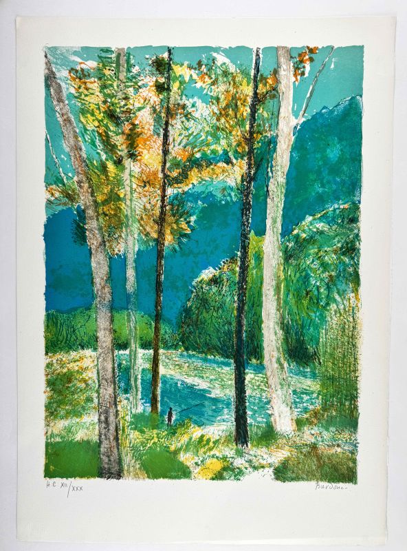 Guy Bardone (1927-2015) // Rivière aux grands arbres (Lithograph) — Artistes Divers — View with margins