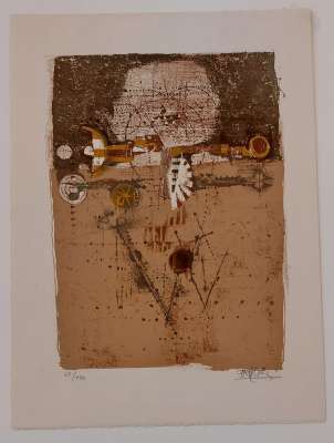 Bird on a brown background (Lithograph) - Johnny FRIEDLAENDER