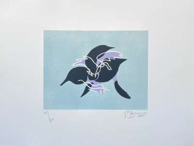 L'essor I (Le cygne sur fond bleu-vert) (Lithographie) - Georges BRAQUE