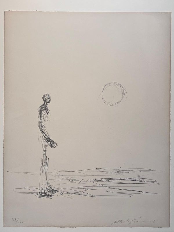 Homme debout et Soleil (Lithographie) - Alberto GIACOMETTI