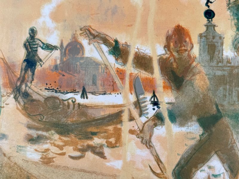 Lucien Fontanarosa (1912-1975) // Gondoliers à Venise (Litografía) — Artistes Divers — Vista de detalle