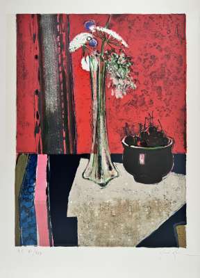 Ren&eacute; Genis (1922-2004) // Nature morte aux fleurs et aux cerises (Litografía) -  Artistes Divers
