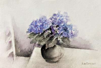 Tre ortensie (Aquarell (zeitgenössisch)) - Annapia ANTONINI