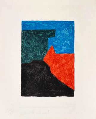 Composition noire, rouge, bleue et verte L79 (Lithographie) - Serge  POLIAKOFF
