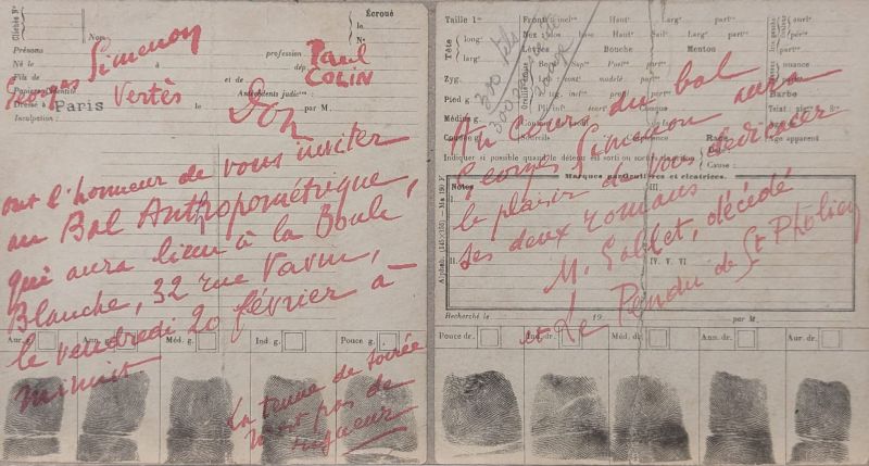 Carte d'invitation pour le Bal anthropométrique du 20 février 1931 à la Boule Blanche (Technique mixte (moderne)) -  Artistes Divers