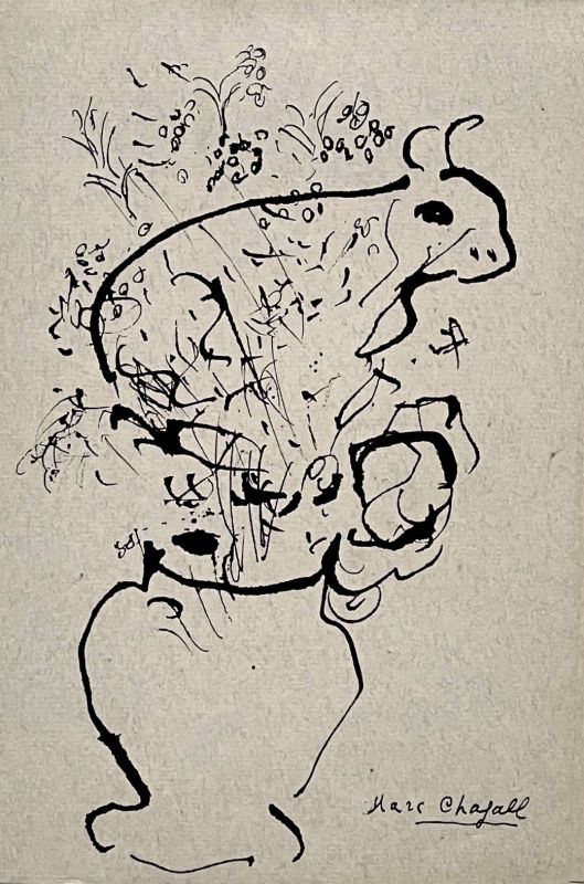 Taureau dans un bouquet (Lithographie) - Marc CHAGALL