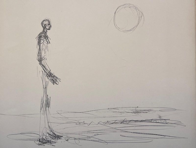 Homme debout et Soleil (Lithographie) - Alberto GIACOMETTI