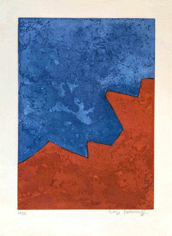Composition rouge et bleue XXXII (Aquatinte) - Serge  POLIAKOFF