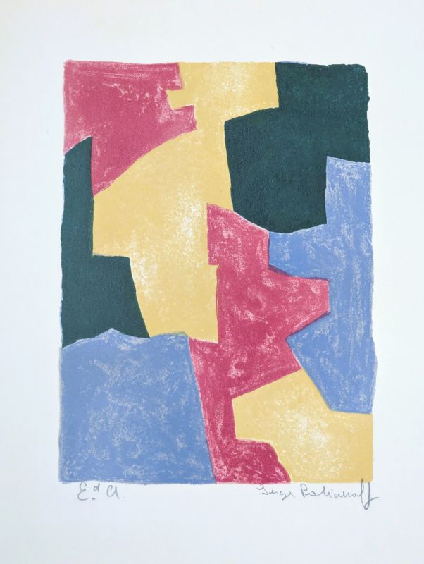 Blue, Red, Yellow and Green Composition L40 (Lithograph) - Serge  POLIAKOFF