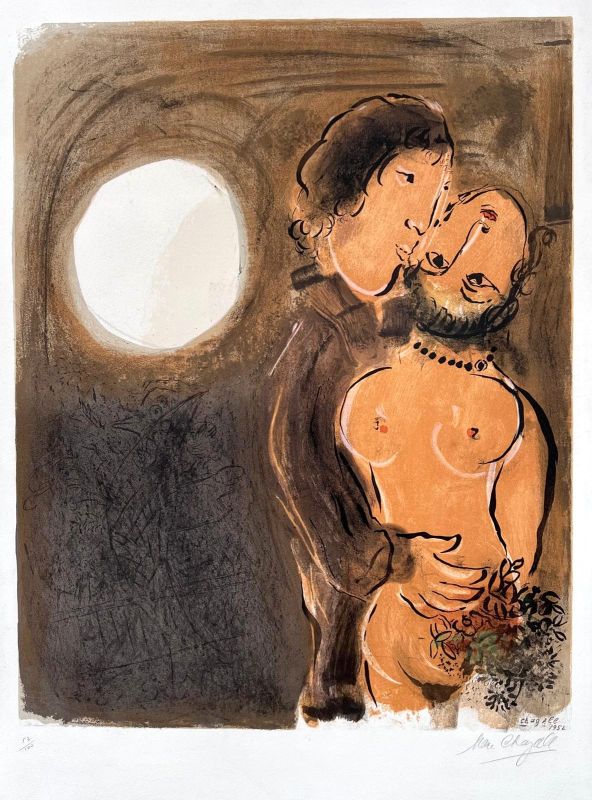 Pareja en ocre (Litografía) - Marc CHAGALL