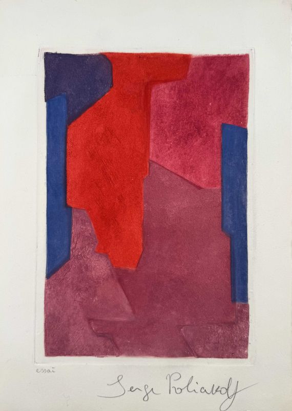 Komposition in Lila, Blau und Rot (Mischtechnik (Modern)) - Serge  POLIAKOFF