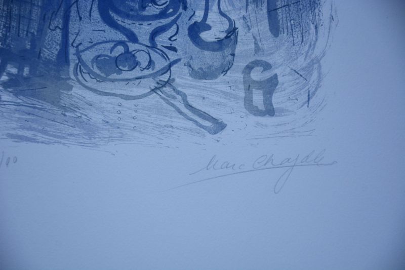 Blaues Stillleben (Farblithographie) - Marc CHAGALL