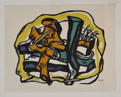 Composition sur fond jaune (Lithographie) - Fernand LEGER