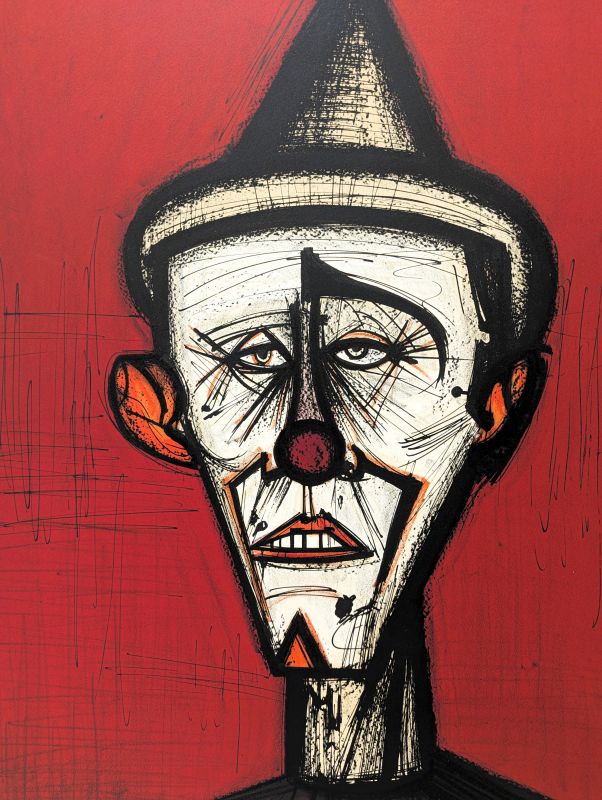 Mon Cirque, le clown au fond rouge (Litografía) - Bernard BUFFET