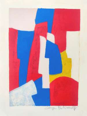Composition bleue, rouge et rose L34 (Lithographie) - Serge  POLIAKOFF