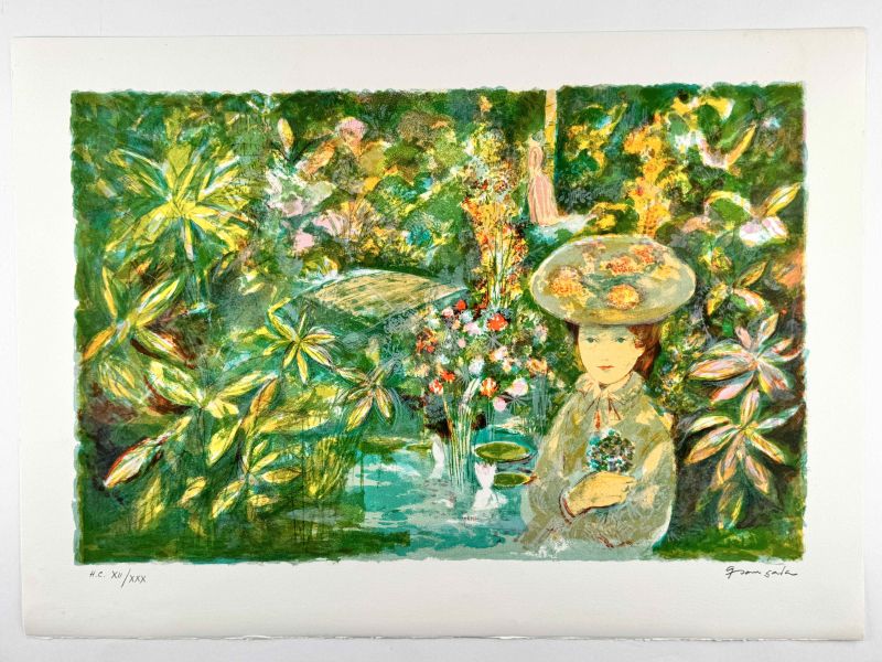 Emilio Grau-Sala (1911-1975) // Jeune fille dans le Jardin (Farblithographie) — Artistes Divers