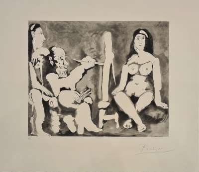 The painter and his model (Etching) - Pablo  PICASSO