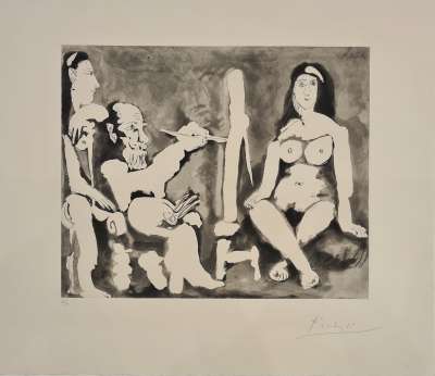 Le peintre et son modèle (Eau-forte) - Pablo  PICASSO