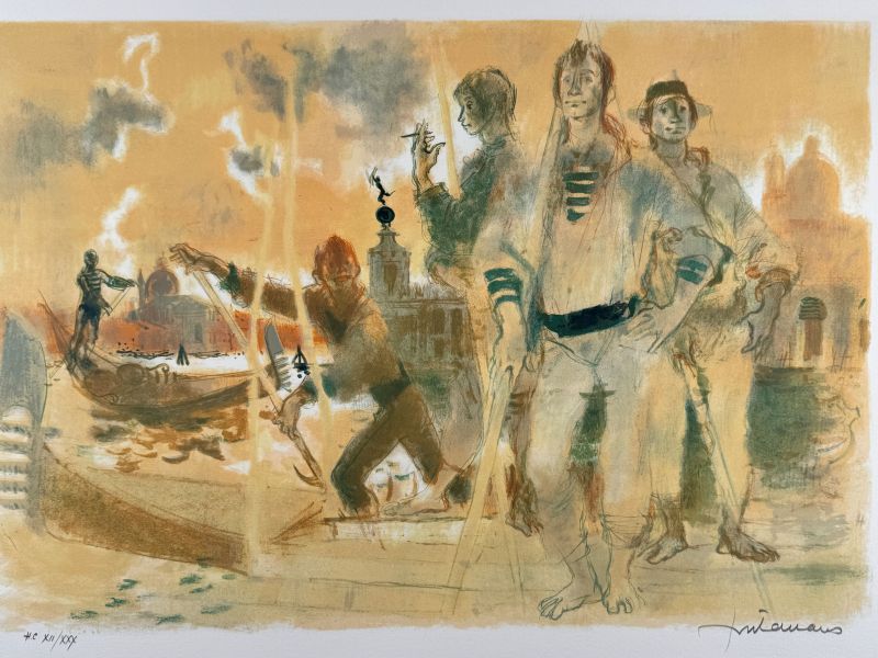 Lucien Fontanarosa (1912-1975) // Gondoliers à Venise (Litografía) — Artistes Divers — Vista de detalle