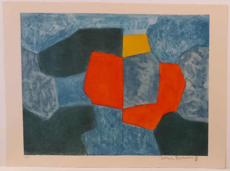 Composition  in green, blue, red and yellow XXXV (Etching and aquatint) - Serge  POLIAKOFF