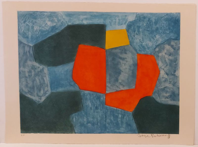 Composition verte, bleue, rouge et jaune XXXV (Aguafuerte y aguatinta) - Serge  POLIAKOFF