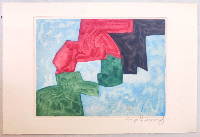 Composition in Blue, Black, Red and Green (Aquatint) - Serge  POLIAKOFF