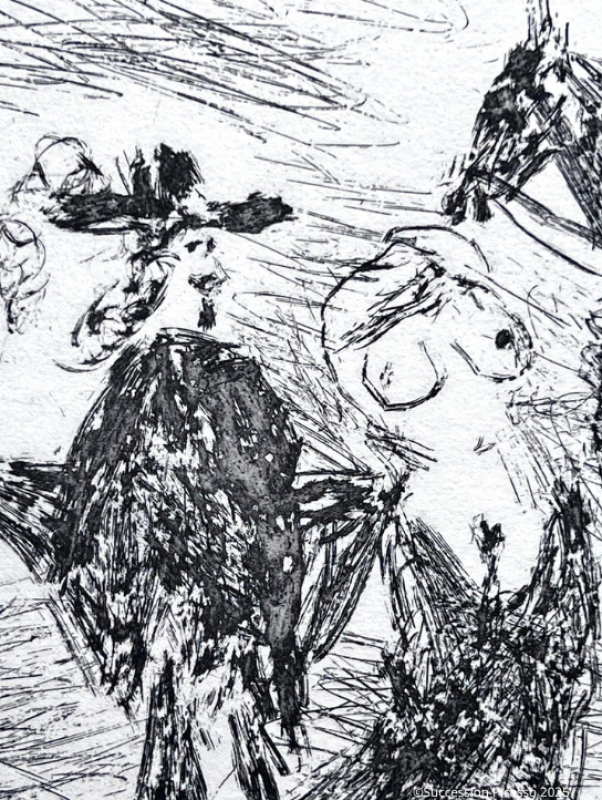 Gentleman, shameful woman and reitre (Etching) - Pablo  PICASSO