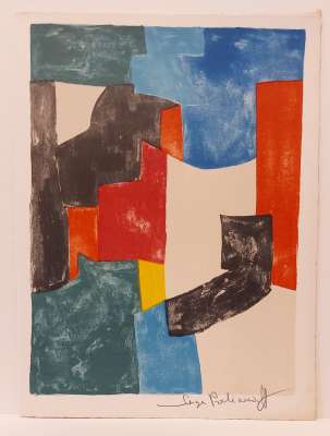Composición Negro, Azul y Rojo L37 (Litografía) - Serge  POLIAKOFF