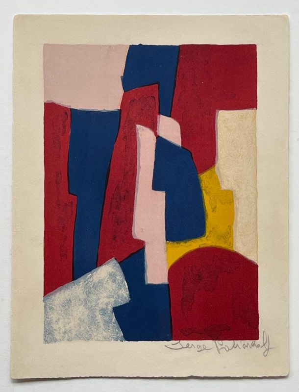 Composition bleue, rouge et rose L34 (Lithographie) - Serge  POLIAKOFF