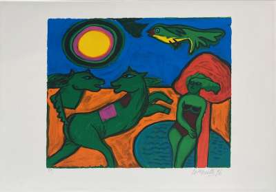 La dame verte (Lithographie) - Guillaume CORNEILLE