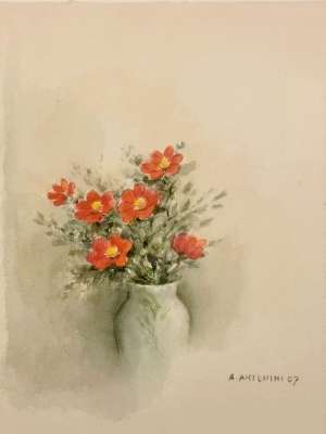 Dahlias rouges (Aquarelle (contemporain)) - Annapia ANTONINI
