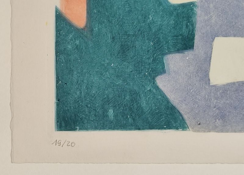 Composition verte, bleue, rose et jaune XXV (Aguafuerte y aguatinta) - Serge  POLIAKOFF