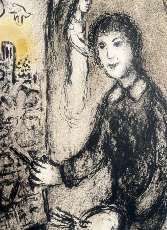 Le peintre devant le tabeau (Lithographie) - Marc CHAGALL