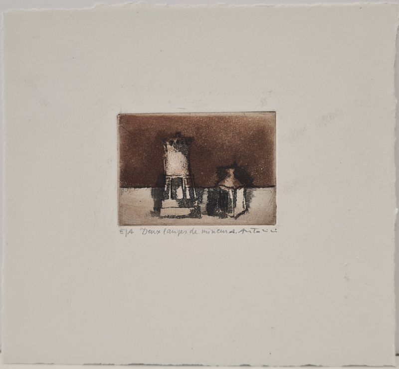 Deux lampes de mineurs (Gravure) - Annapia ANTONINI