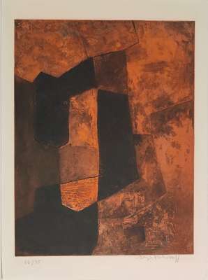 Composition Brune et Rouge XV (Aquatinta) - Serge  POLIAKOFF