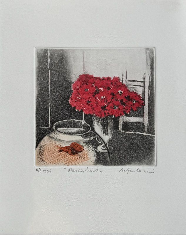 Carte de Voeux - Galerie Michel (Paris) "Pesciolino" (Eau-forte et aquatinte) - Annapia ANTONINI