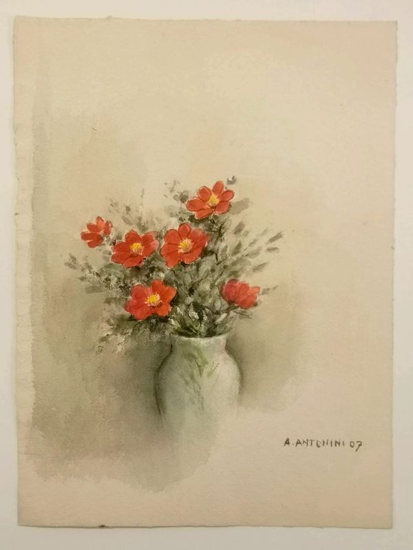 Dahlias rouges (Aquarelle (contemporain)) - Annapia ANTONINI